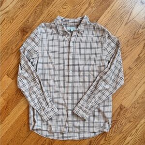 Classic Beige Plaid Button-Down Shirt